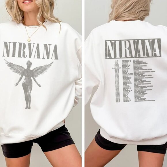 Vintage 90s Nirvana Angel Tour Concert Shirt, Graphic Nirvana Band Sweatshirt - Picture 1 of 4